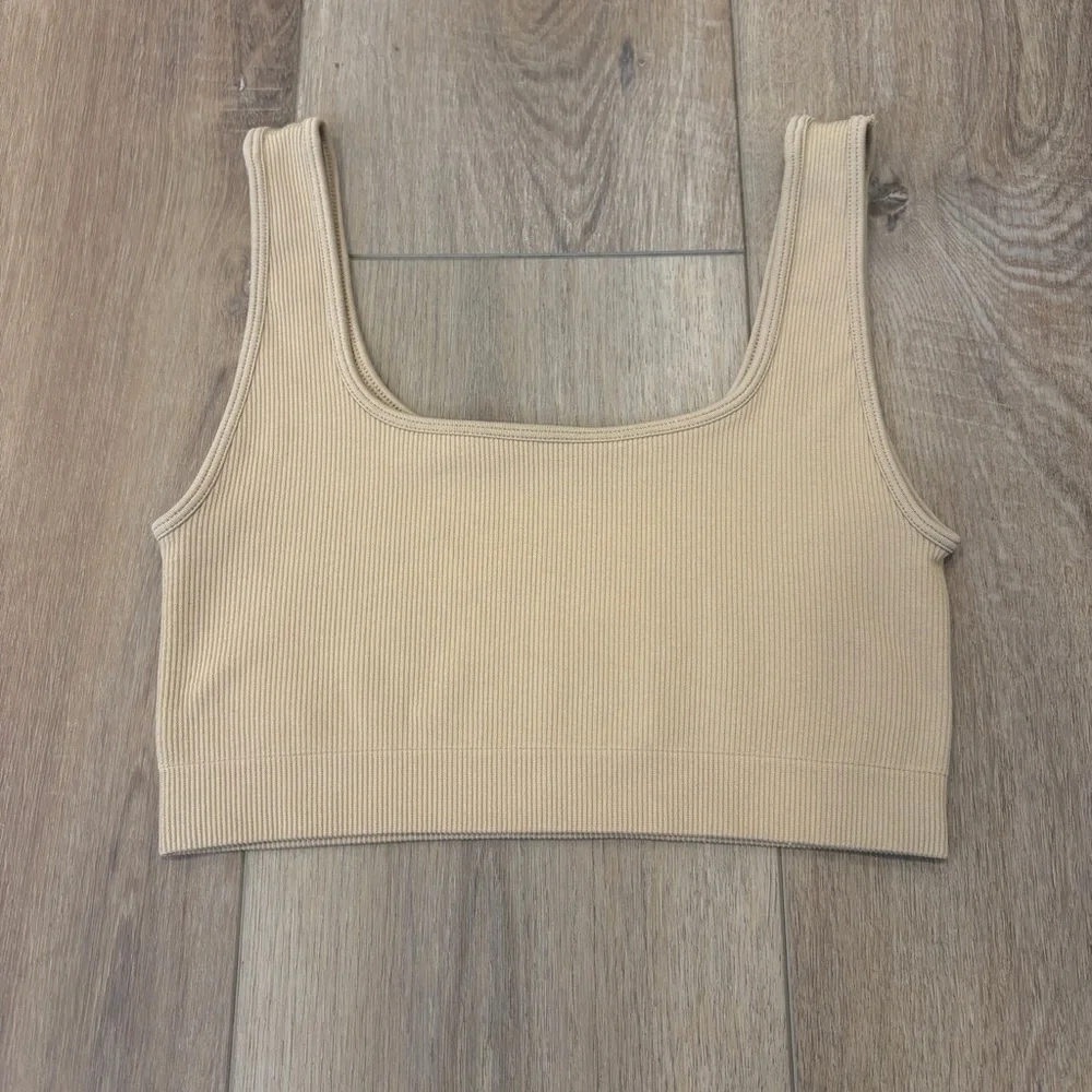 🌟SET ACTIVE🌟 X REVOLVE BOX CUT SEAMLESS RIBBED SPORTS BRA NUDE PAMPAS SZ S